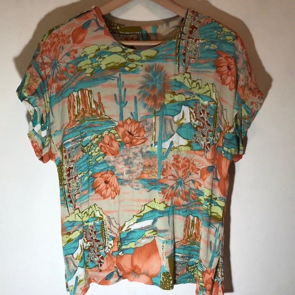Tops - A.C. Sport southwestern floral cactus blouse